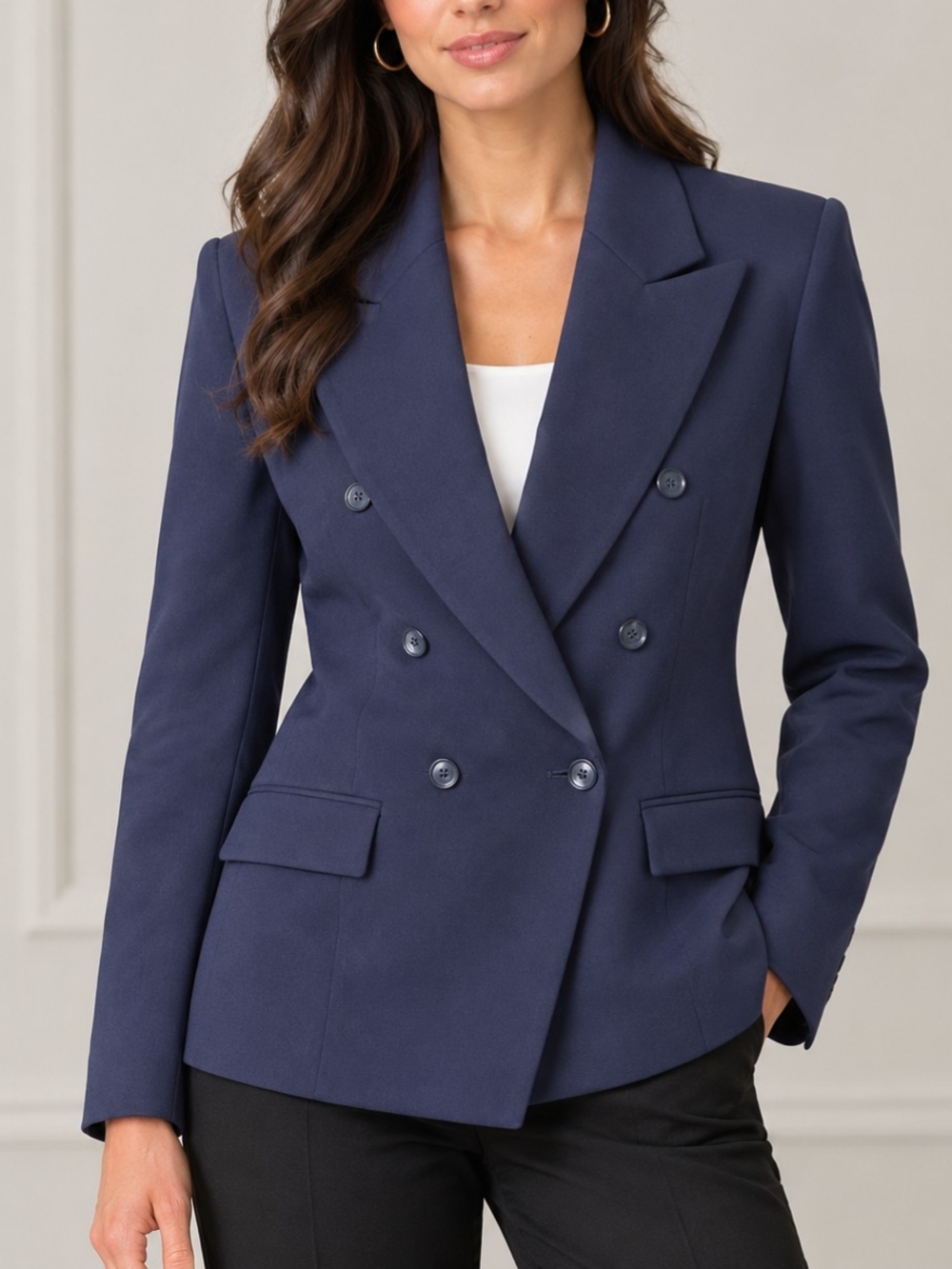 Women's Double-Breasted Navy Blazer Jacket
